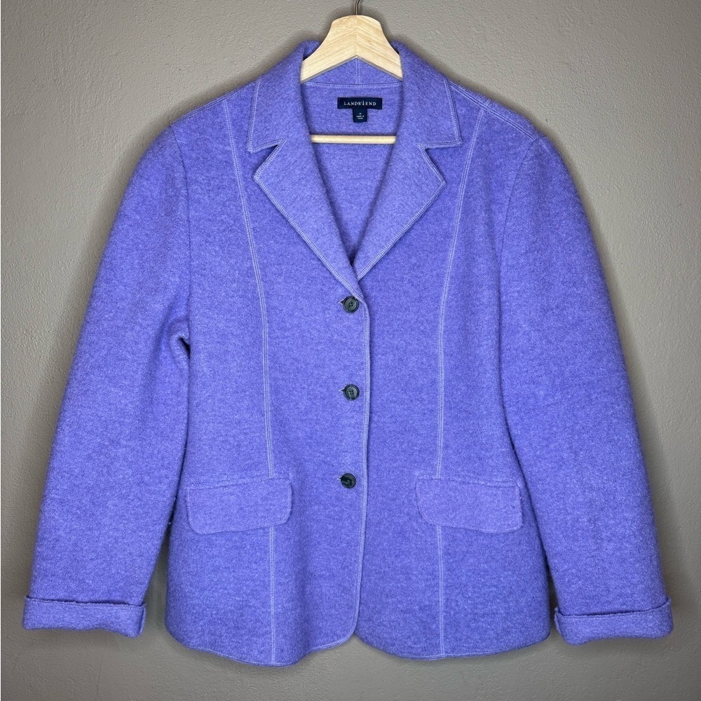 Lands End 100% Wool Purple Jacket/Car Coat Size 14 Button Front Pockets Preppy